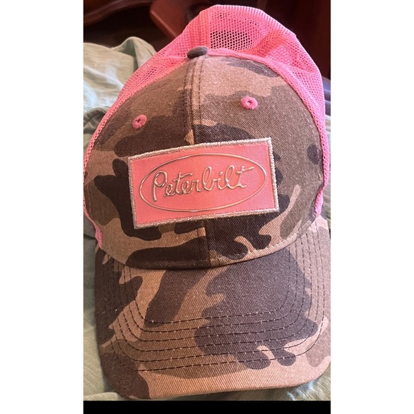 Peterbilt Women's Camo Trucker Hat Pink Mesh Back Truck Driver Cap - Picture 1 of 2